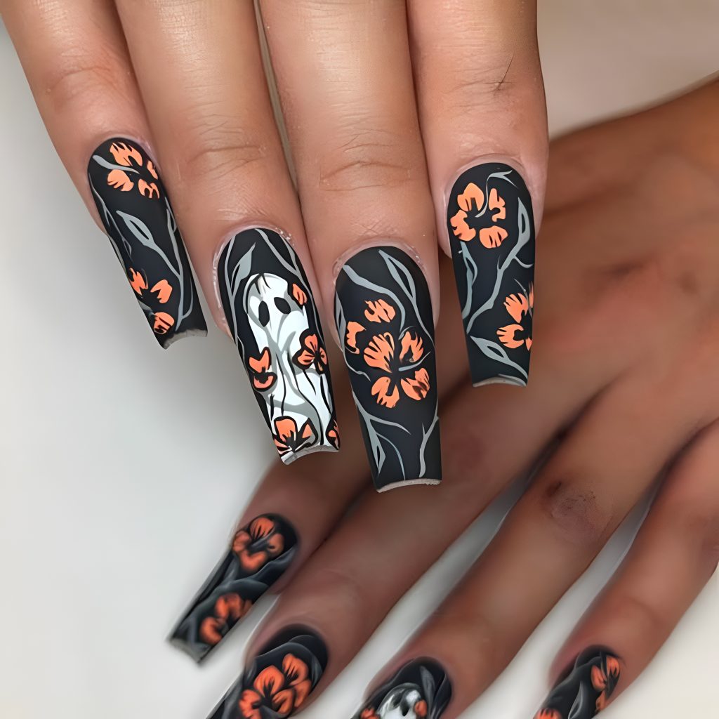 Cute Ghost & Orange Flower Design