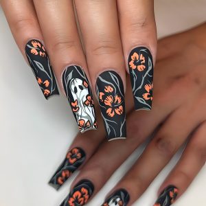 Cute Ghost & Orange Flower Design